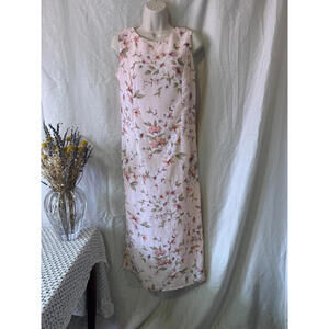 Vintage R&K Floral Print Sleeveless Crinkle Maxi Dress Pink Size Medium